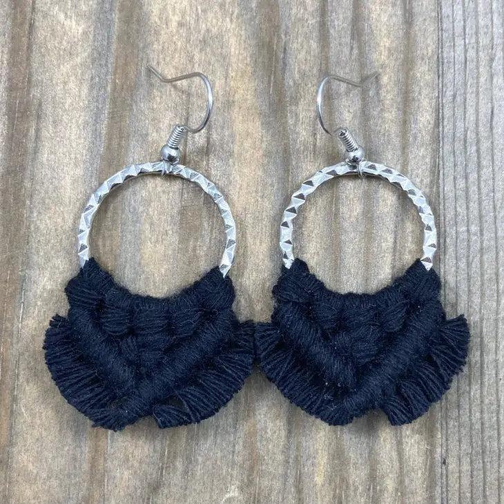 Boho Chic Square Knot Earrings in Black and Silver