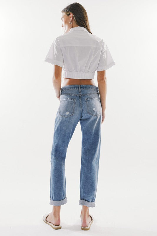 Janna Mid-Rise Distressed Classic Boyfriend Jean by Kan Can