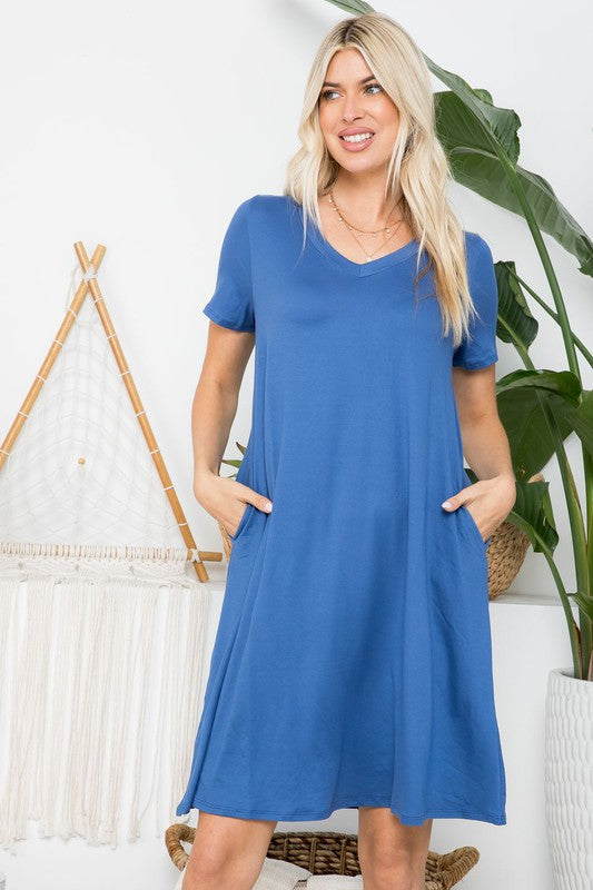 Simplici-Tee T-Shirt Dress in Denim Blue