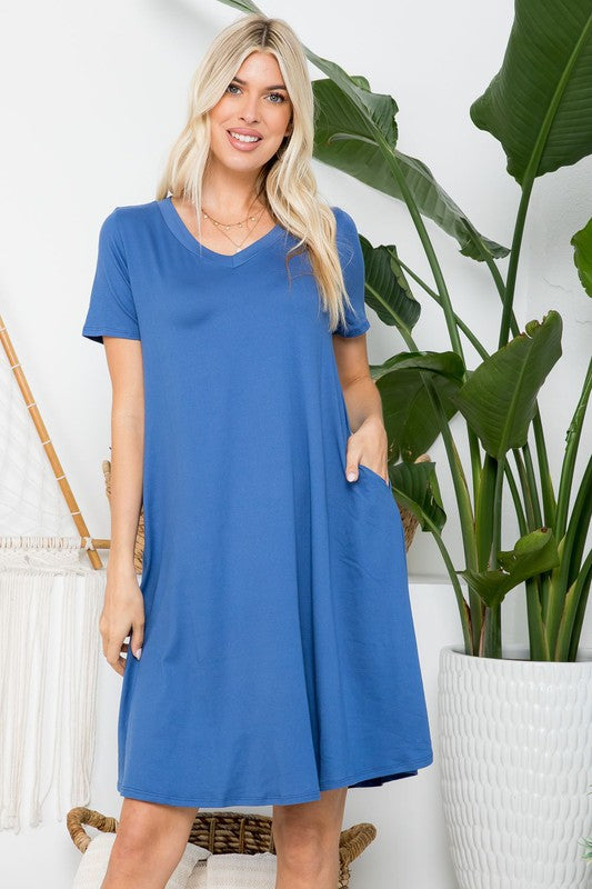 Simplici-Tee T-Shirt Dress in Denim Blue