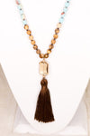 Taylor 25" Amazonite and Sandstone Tassel Necklace