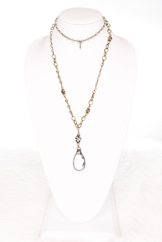 Cali 24" Bronze Chain and Crystal Bead Necklace