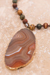 Trisha Natural Stone and Glass Bead 32" Necklace in Green/Brown