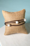 Lenore Three Strand Leather and Pearl Bracelet