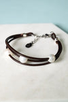 Lenore Three Strand Leather and Pearl Bracelet