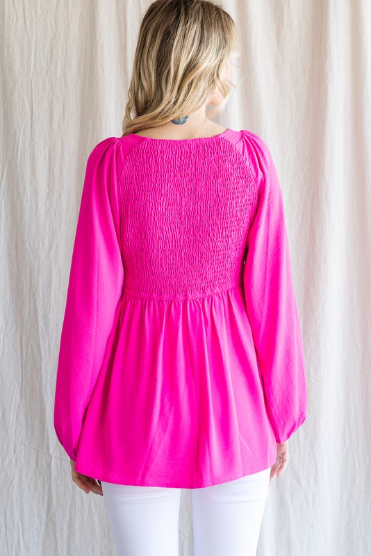 Our Time Together Smocked Top in Hot Pink