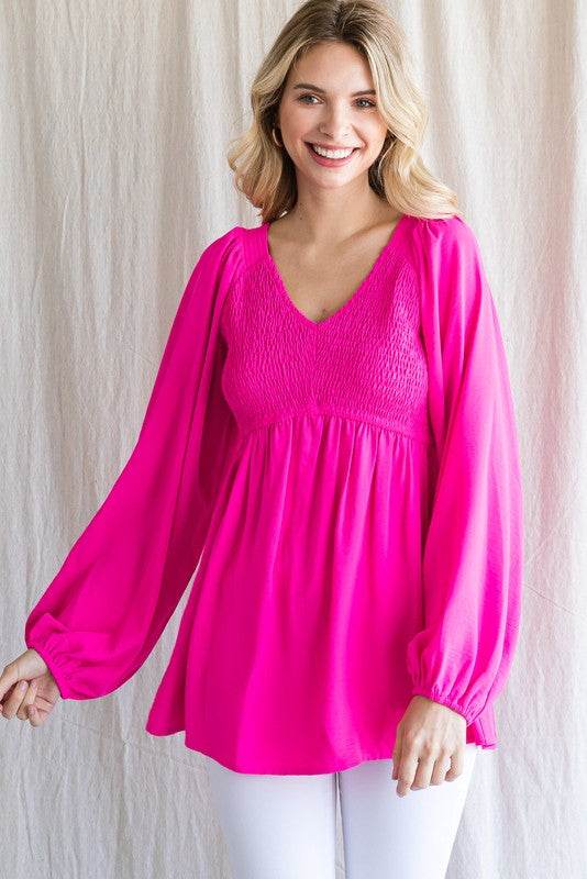 Our Time Together Smocked Top in Hot Pink
