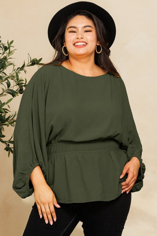Fall is Best Balloon Sleeve Blouse in Olive - Curvy
