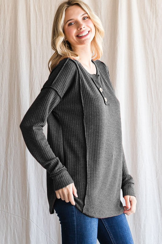 Layer it Up Waffle Henley in Charcoal