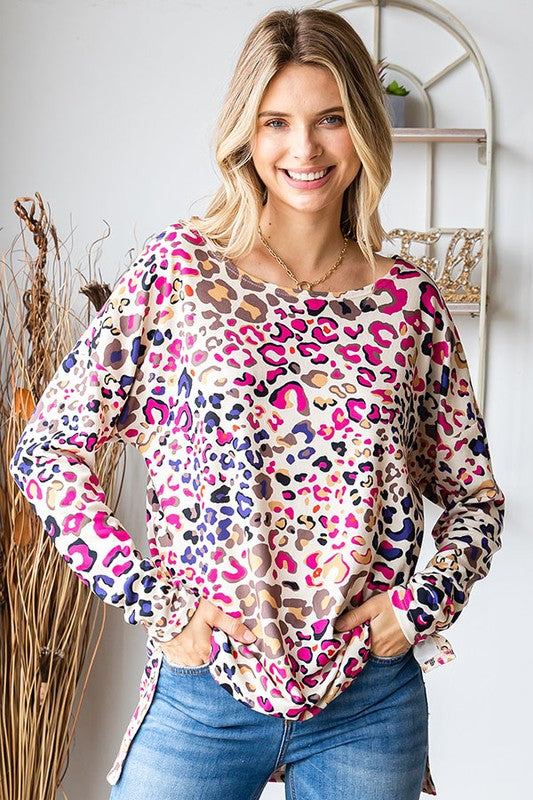 Meet Your Match Colorful Leopard Print Tunic Top in Cream