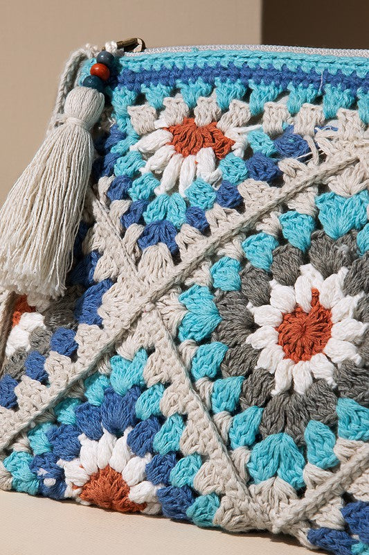 Day Trip Hand Crocheted Pouch Bag in Turquoise