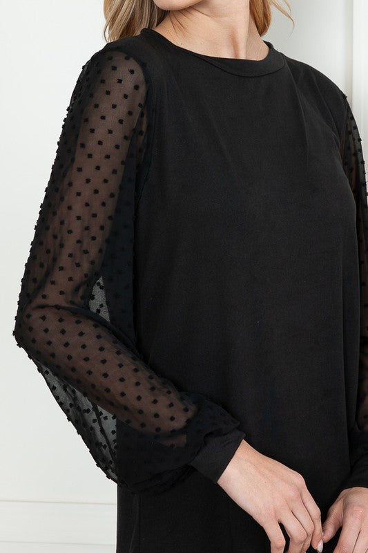 Forever After Swiss Dot Sleeve Top in Black