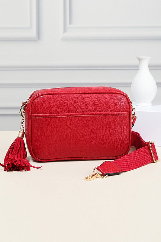 Until Later!  Rectangle Leather Crossbody in Red