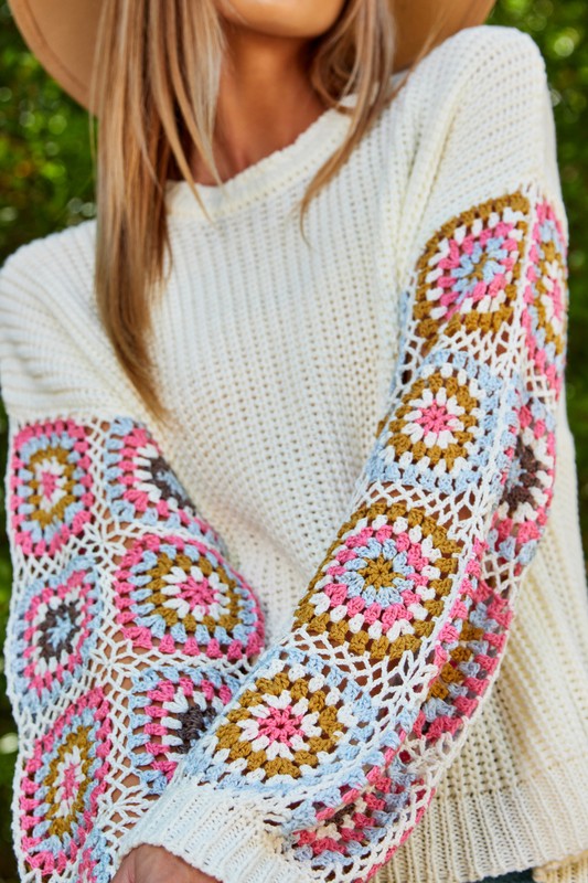 Let's Reminisce Hand Crocheted Sweater in Ivory