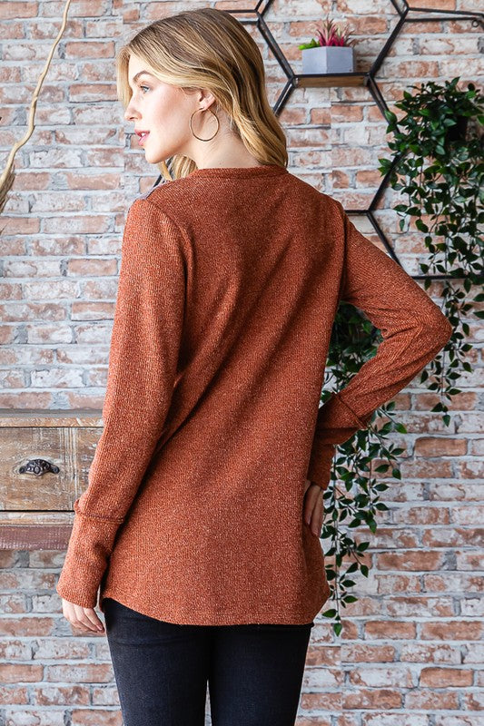 Here for the 'Smores Color Block Top in Rust - Curvy