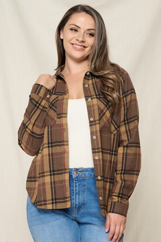 From Plaid to Good Flannel Shirt in Tobacco - Curvy