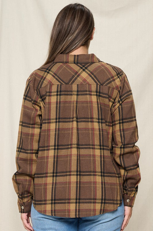 From Plaid to Good Flannel Shirt in Tobacco - Curvy