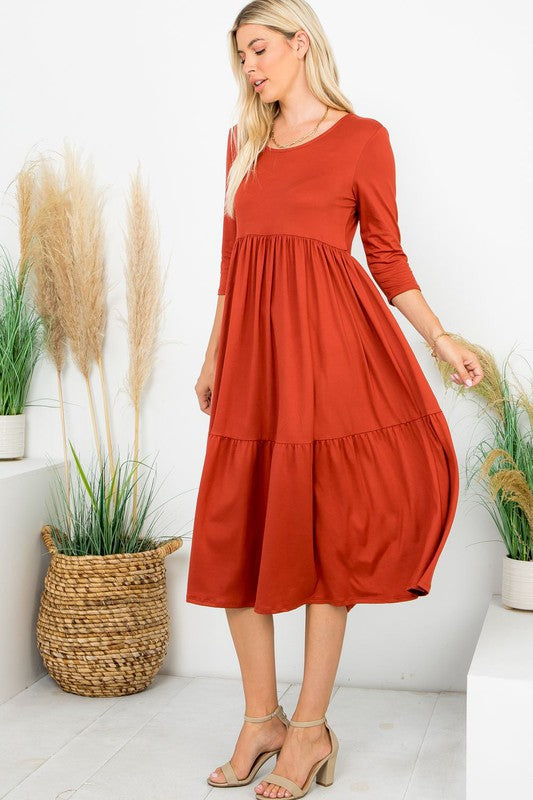 A Joy Forever Tiered Midi Dress in Rust - Curvy