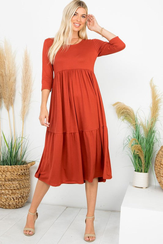 A Joy Forever Tiered Midi Dress in Rust - Curvy