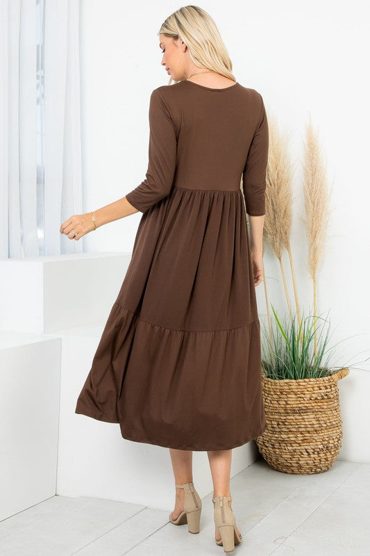 A Joy Forever Tiered Midi Dress in Brown