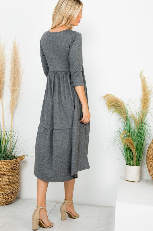 A Joy Forever Tiered Midi Dress in Charcoal - Curvy