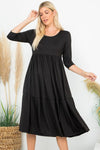 A Joy Forever Tiered Midi Dress in Black - Curvy