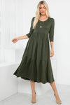 A Joy Forever Tiered Midi Dress in Olive