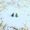 Sparkly Confetti Tree Stud Earrings in Green