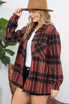 Here For Fall Fuzzy Plaid Shacket in Rust