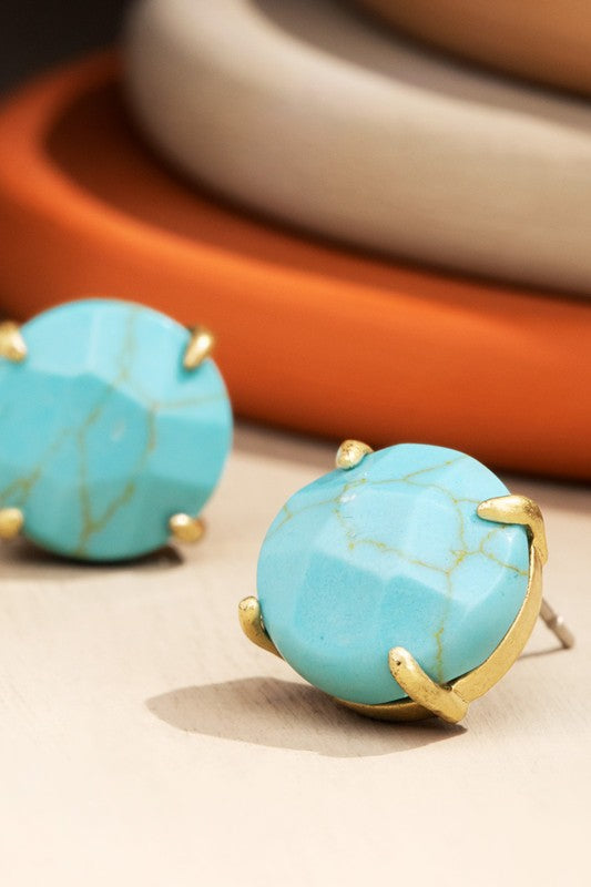 Natural Semi-Precious Stone Stud Earring in Turquoise