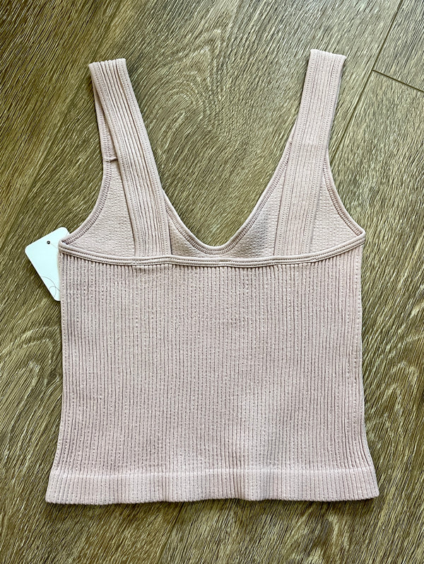 Ribbed Cropped Tank in Woodrose - One Size