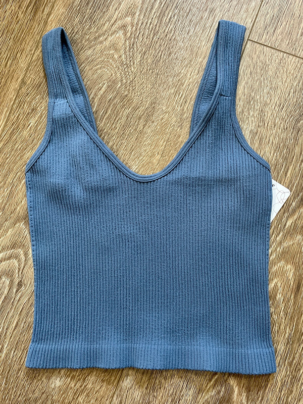 Ribbed Cropped Tank Top in Denim - One Size