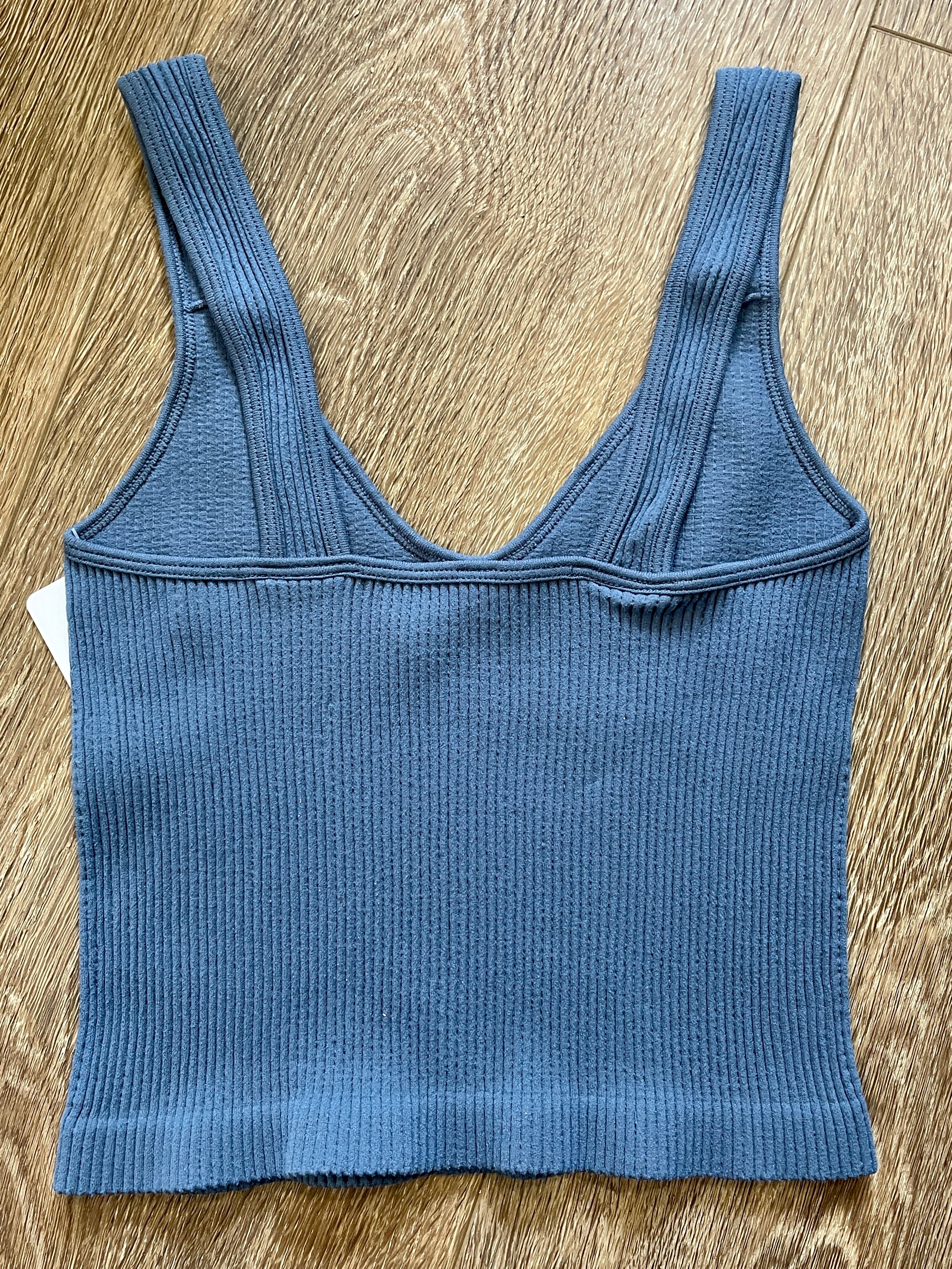 Ribbed Cropped Tank Top in Denim - One Size