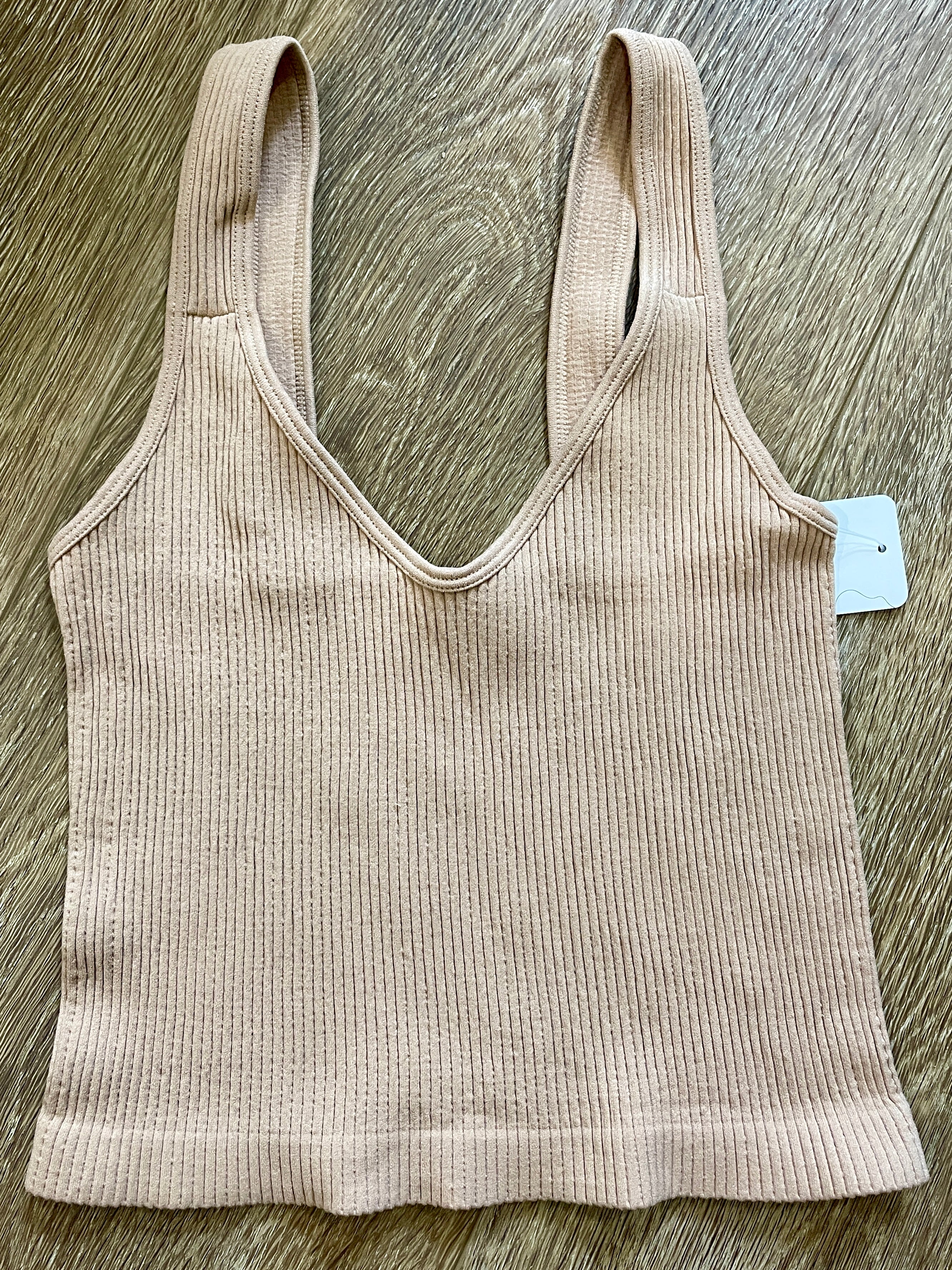 Ribbed Cropped Tank in Warm Taupe - One Size