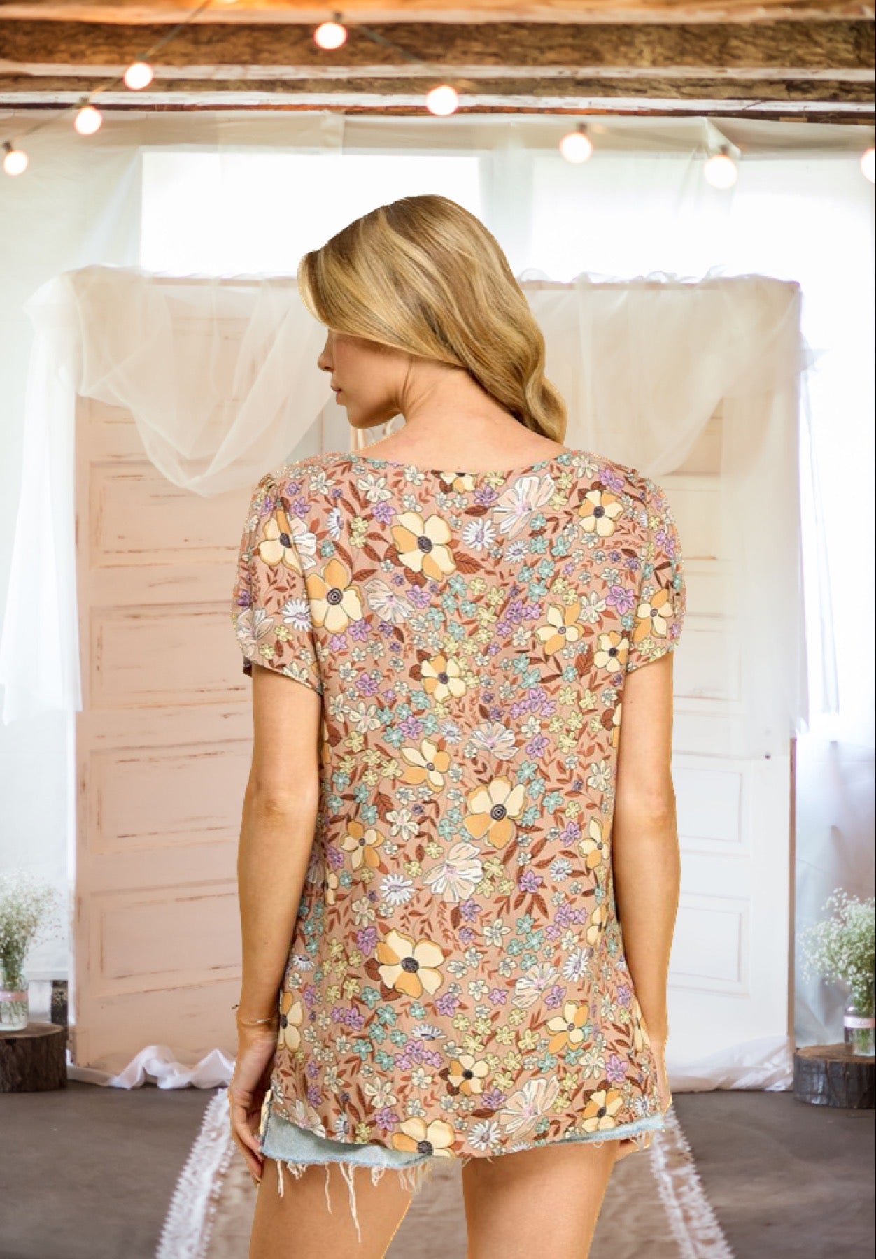Head of the Class Blouse in Taupe Floral
