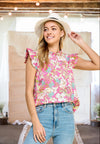 Be Yourself Ruffle Trim Floral Blouse in Fuchsia