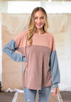 Rhyme and Reason Color Block Top in Rust/Cocoa/Denim- Curvy