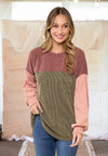 Rhyme and Reason Color Block Top in Rust/Cocoa/Olive - Curvy