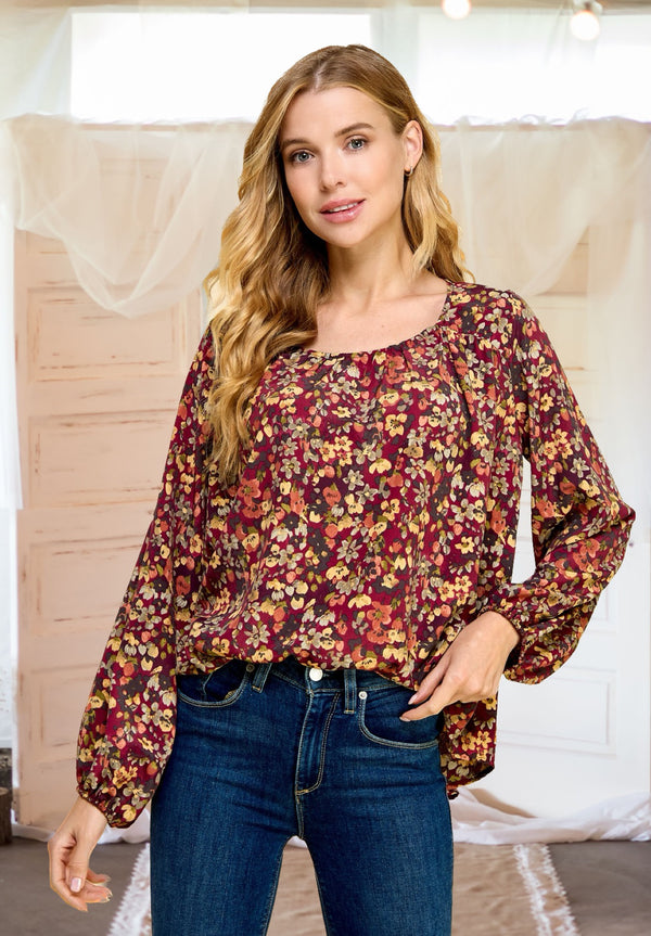 Change is Beautiful Blouse in Burgundy Floral