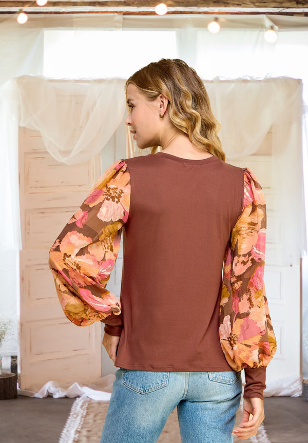 Captivating You Floral Sleeve Top in Current