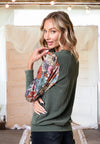 Garden Dreams Floral and Ribbed Top in Olive