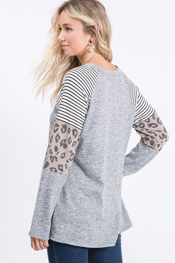 In the Mix Color Block Top in Heather Grey - Curvy