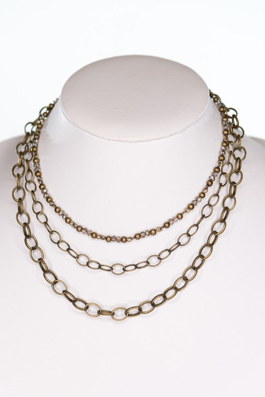 Cybil Bronze and Crystal Layered Necklace