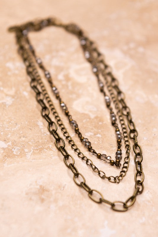 Cybil Bronze and Crystal Layered Necklace