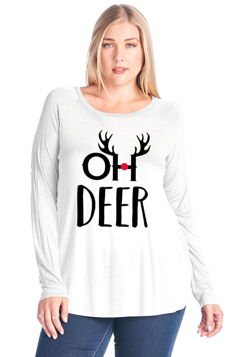 Oh Deer Christmas Tee in White - Top - MIA Boutique LLC