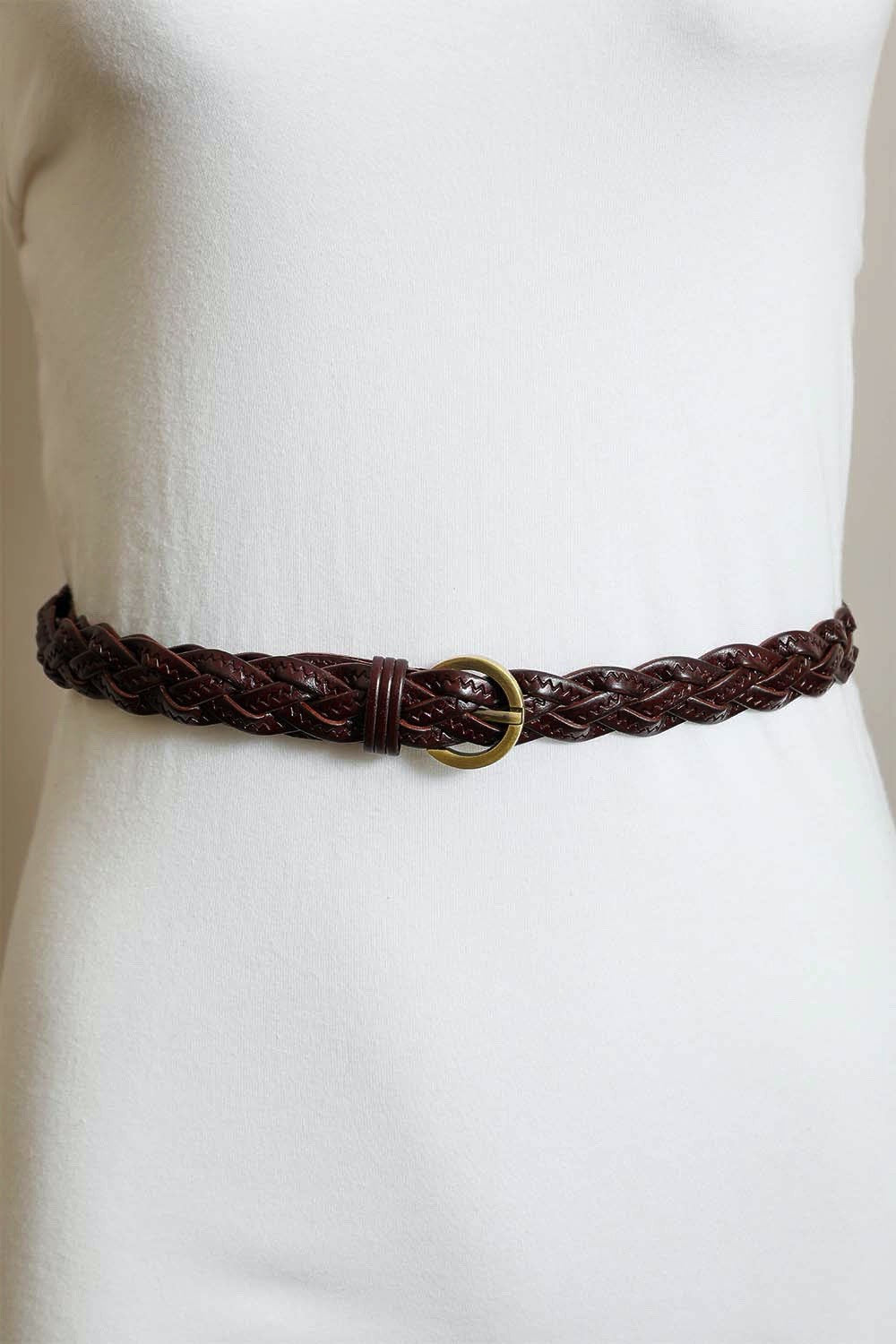 Adjustable Braided Leather Belt in Brown - One Size