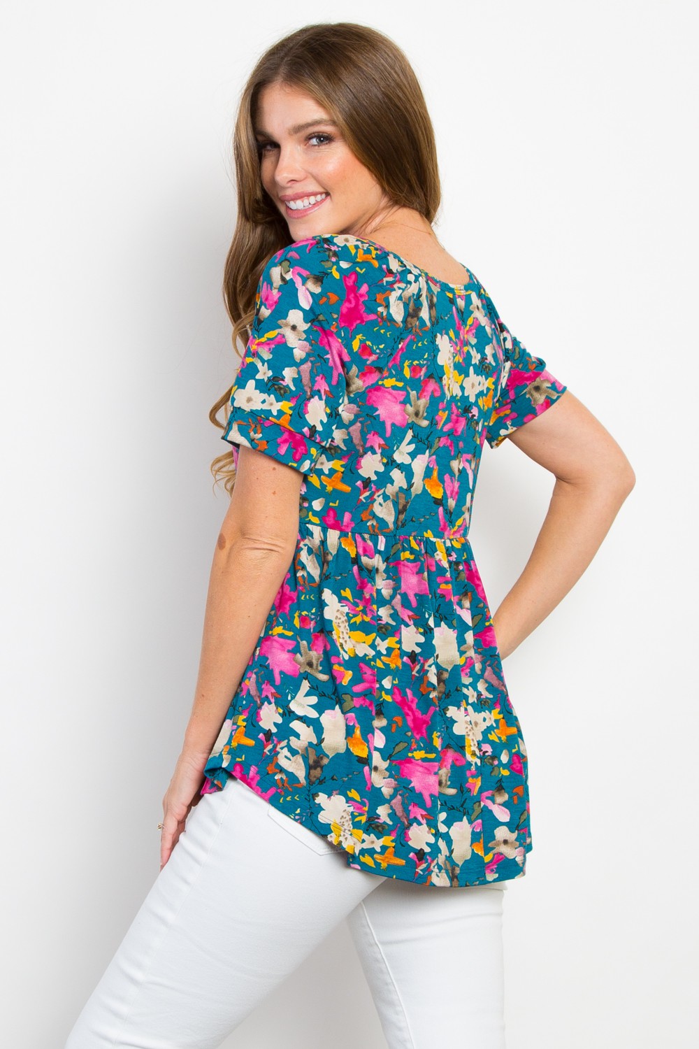 Forever in Florals Babydoll Top in Teal - Curvy
