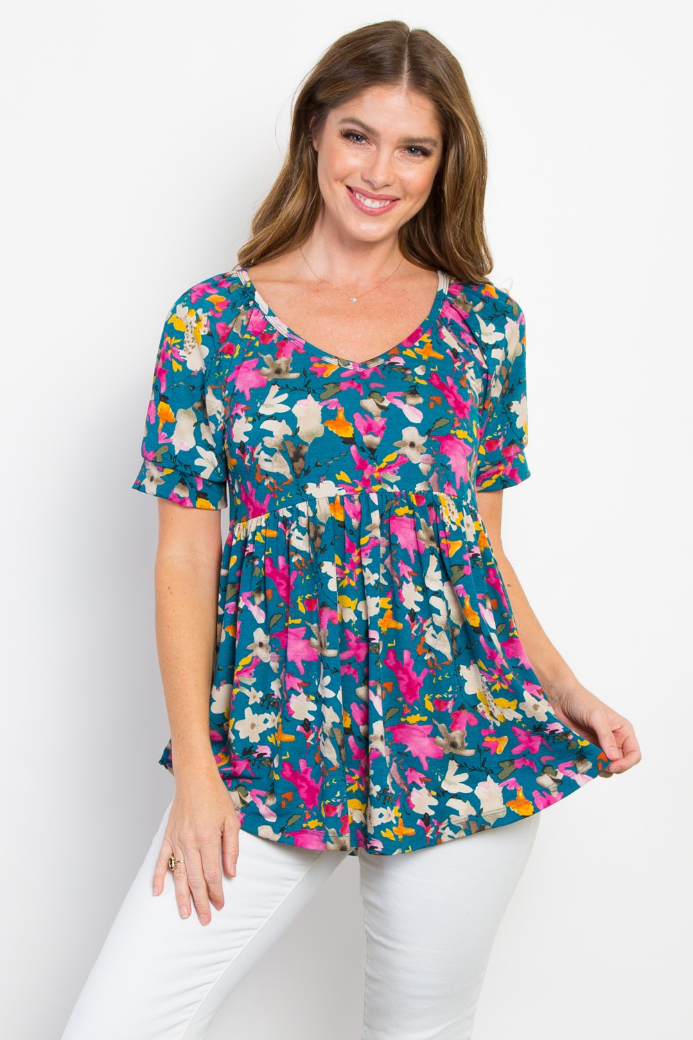 Forever in Florals Babydoll Top in Teal - Curvy