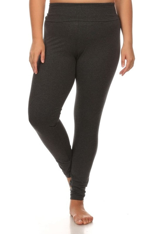 Fold Over Waist Band Leggings in Charcoal - Curvy - Bottom - MIA Boutique LLC