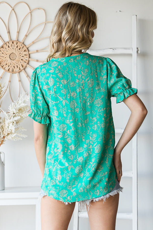 On the Bright Side Blouse in Marine Green - Curvy
